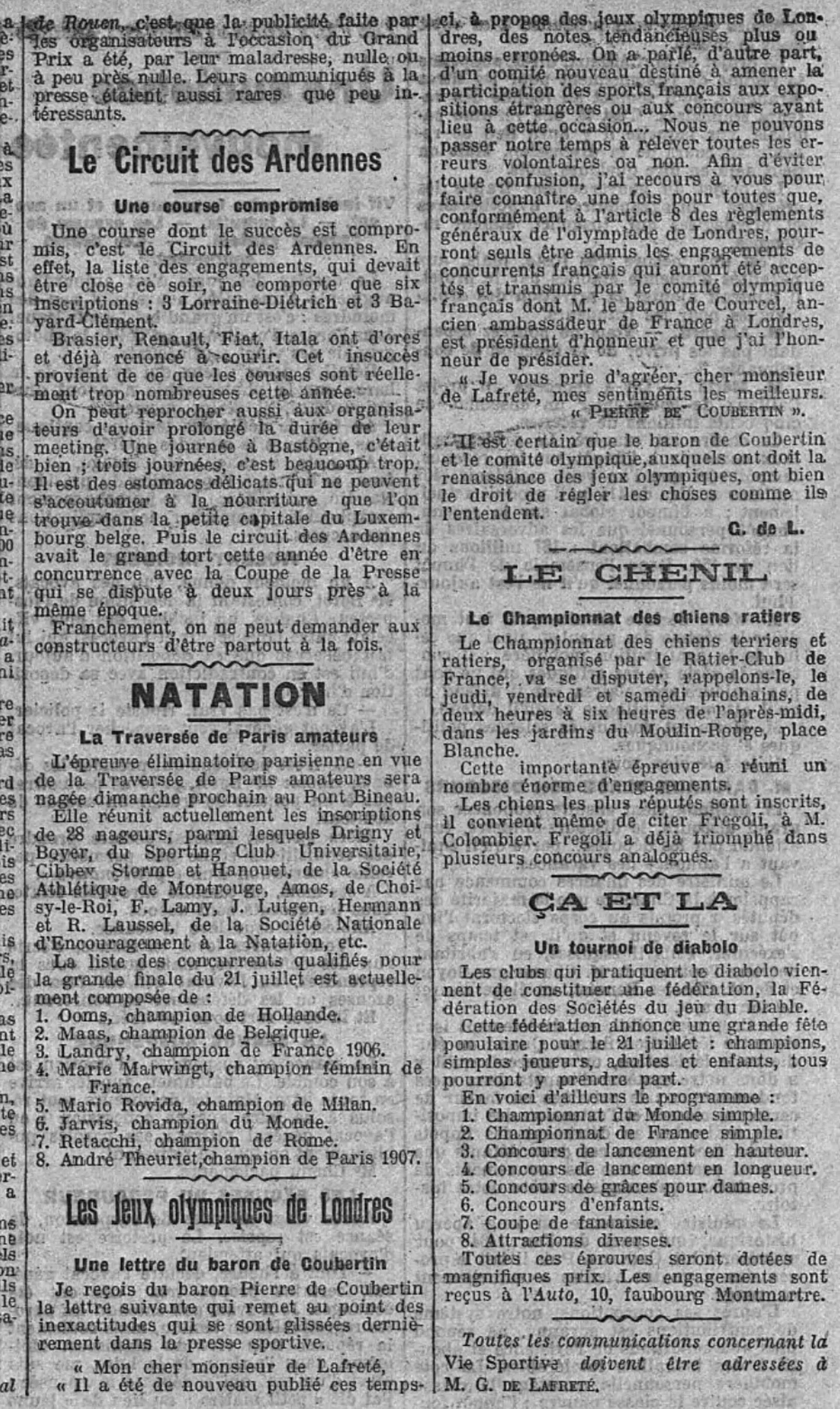 Coubertin Lettre Les Jeux Olympiques de Londres 1907.djvu