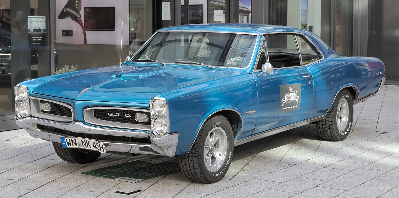 The Pontiac GTO, an automobile from the US car company General Motors, which came onto the market in 1964 under the Pont