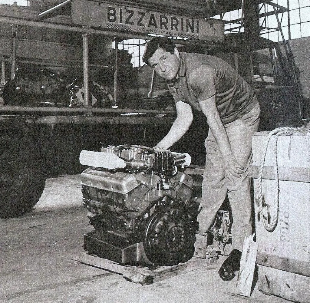 Giotto Bizzarini and a Bizzarini truck. Engine is a V8 engine, the smallblock Chevy used in the 5300.