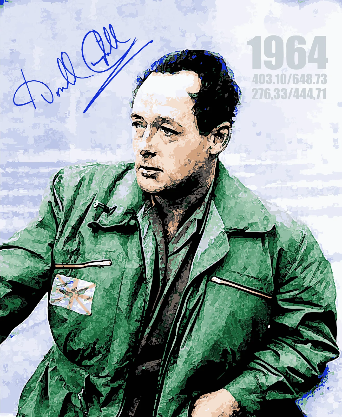 Computer-generated (Adobe Illustrator) artistic illustration of racing driver Donald Campbell, based on an old newspaper photo (approx. 1960