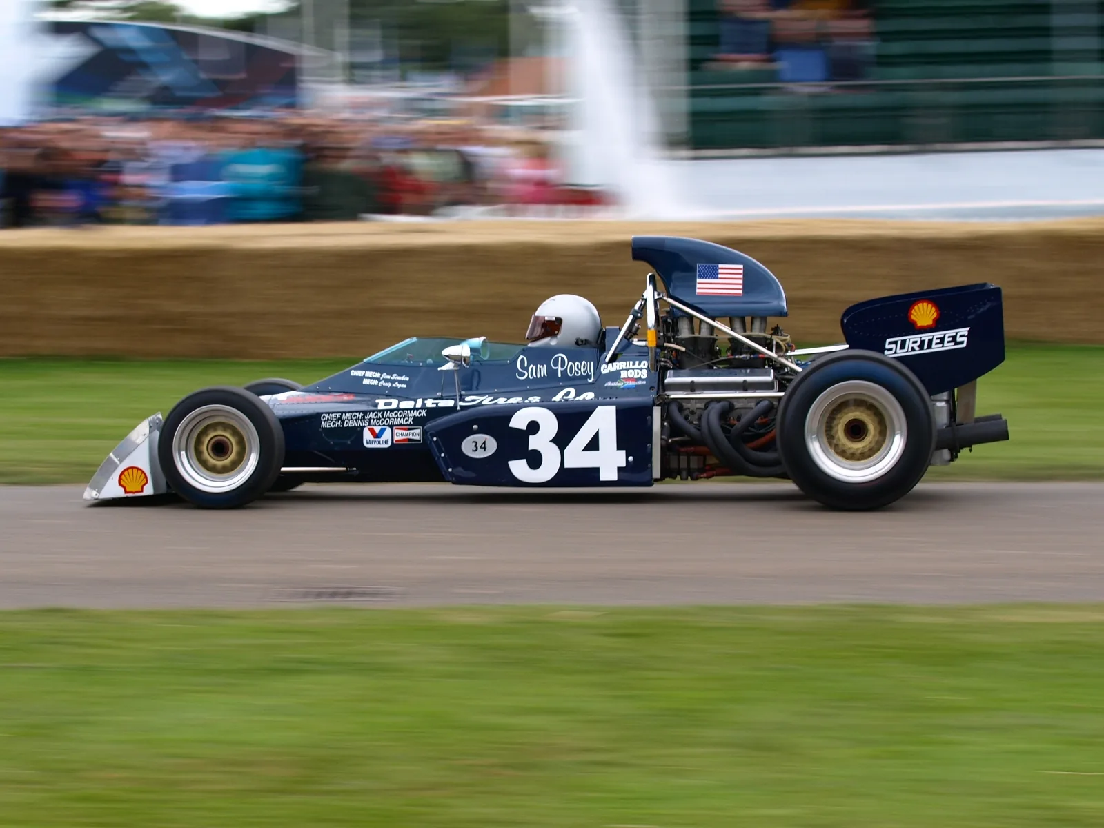Sam Posey`Surtees TS9B being demonstrated at the 2008 Goodwood Festival of Speed.