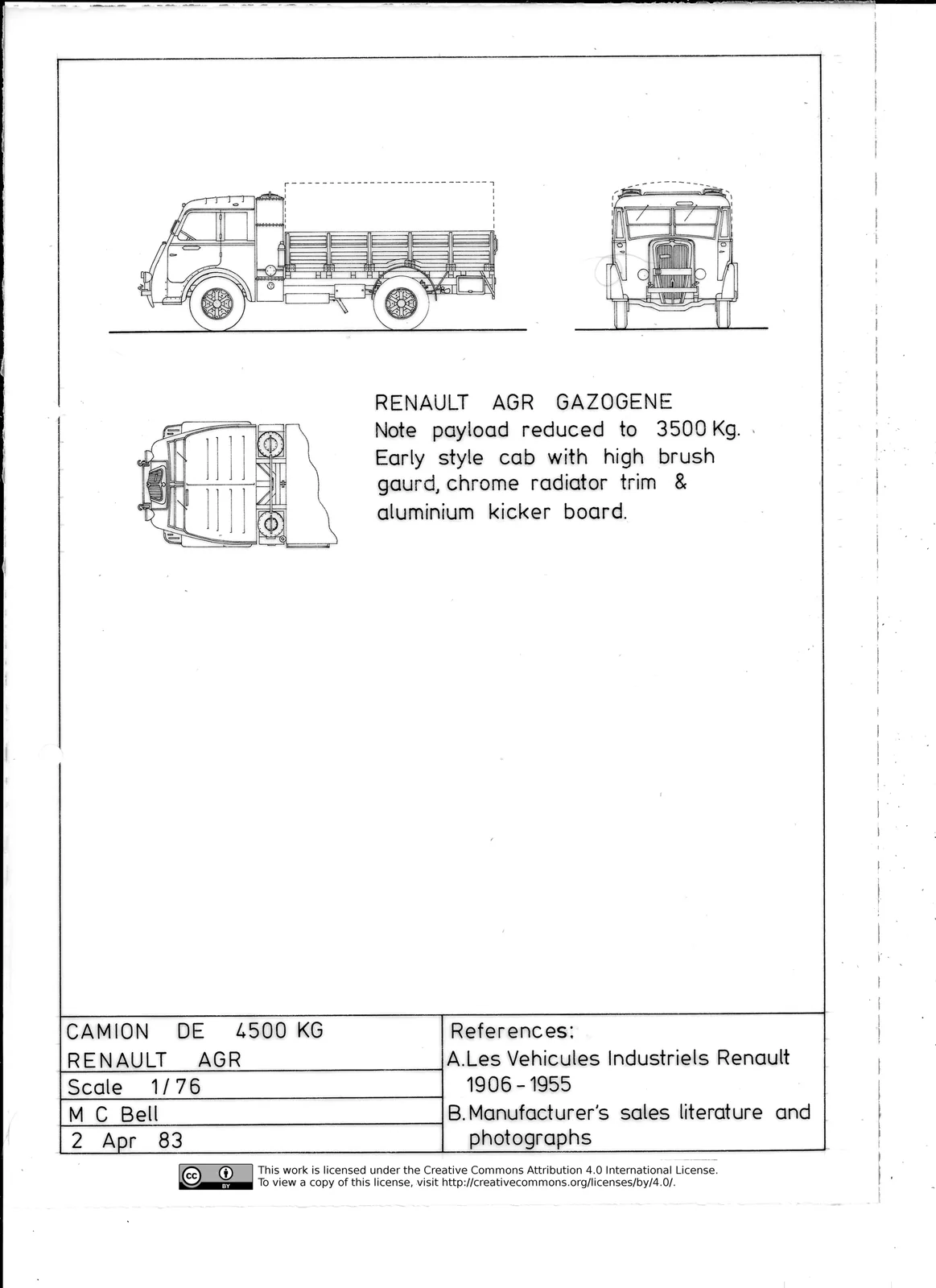 Renault AGR Gazogene, Camion de 4500 kg, 4×2, Cargo Lorry, Early Style Cab
