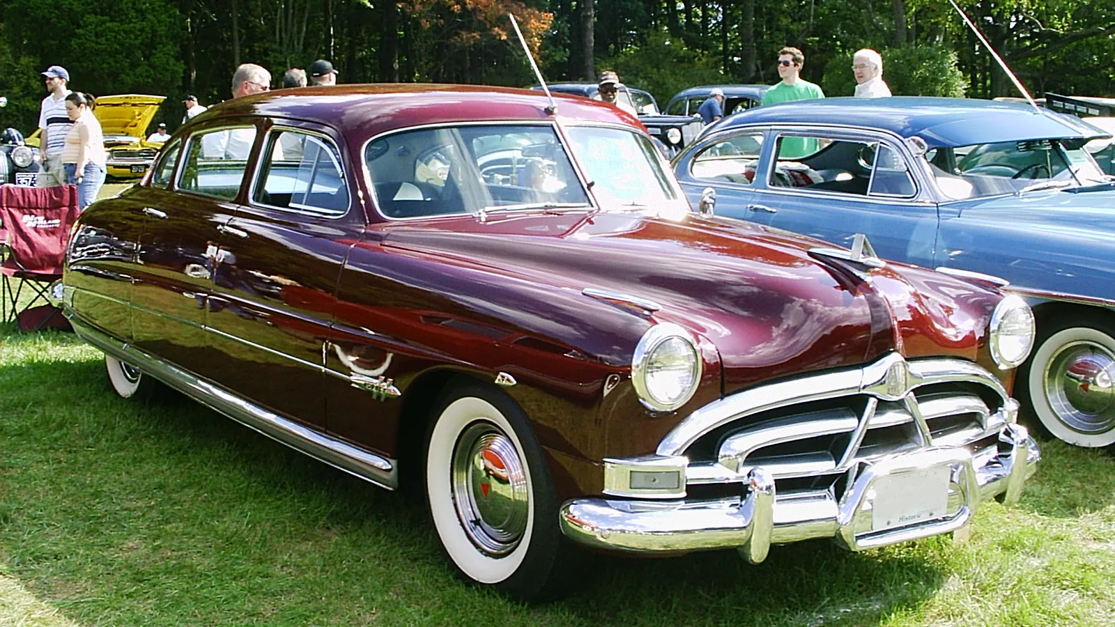 1951 Hudson Hornet. A full-size four-door sedan finished in burgundy. Picture taken at the annual Antique and Classic Car Show in Rockville,