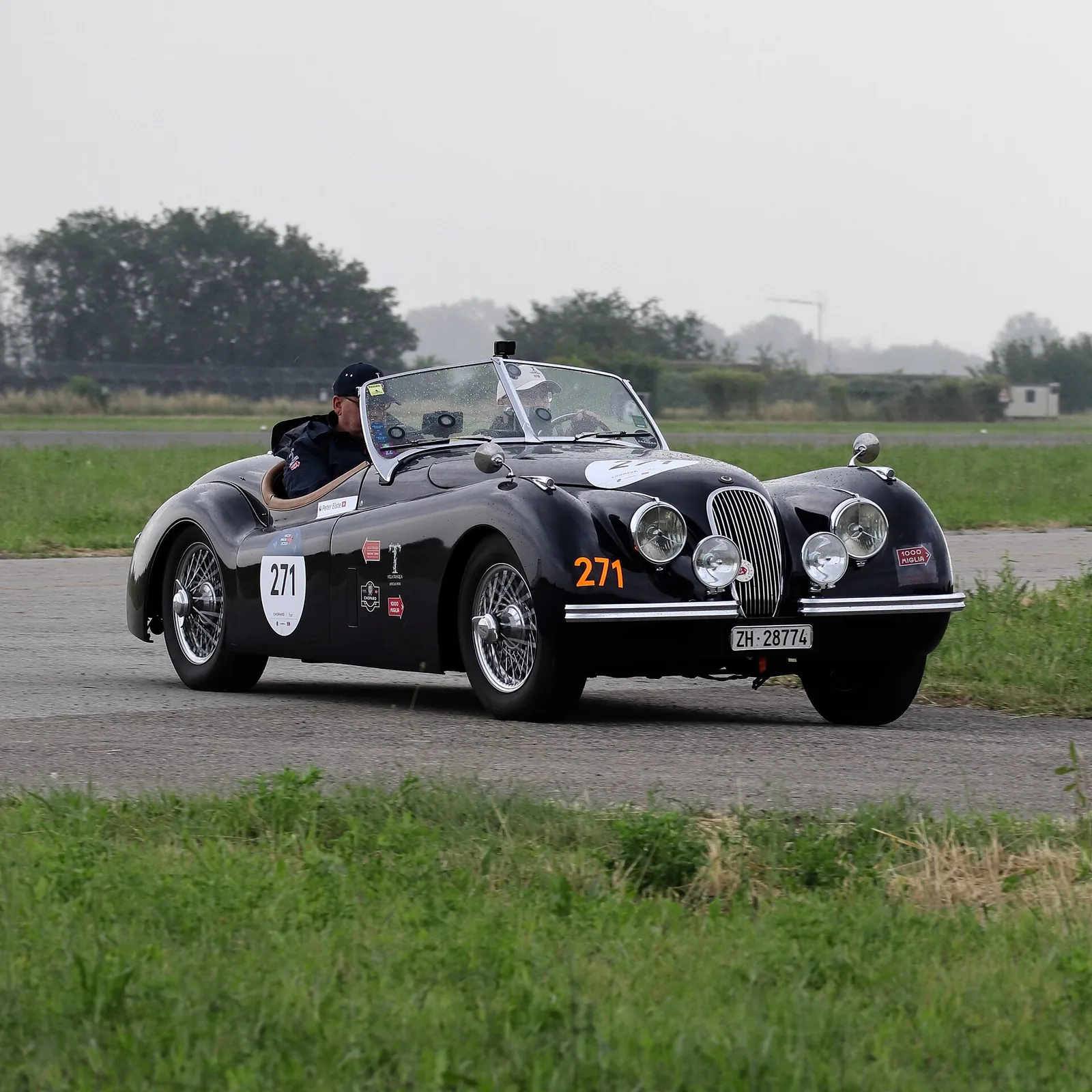 Jaguar XK120 OTS Roadster (1952) - Car number 271, driven by MARKUS LAESSER and PETER ELSTE during an open day in the Cervia Air Base (Italy