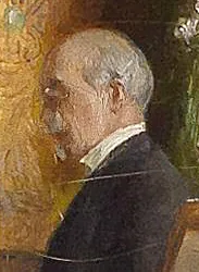 Carl Probst, Ausschnitt aus Carl Probst mit Gattin Gisela am Klavier, Palaiswohnung in der Theresianumgasse, im Hintergrund "Die Morgenlände