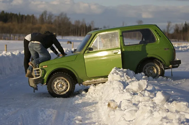 Lada car on snow.