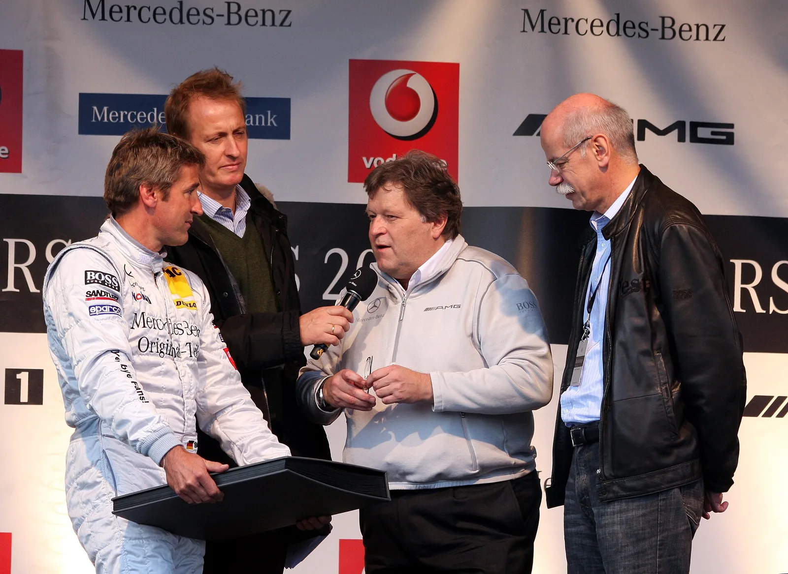 Bernd Schneider at Stars & Cars 2008 together with Florian König (interviewer), Norbert Haug (President in charge of all Mercedes-Benz motor