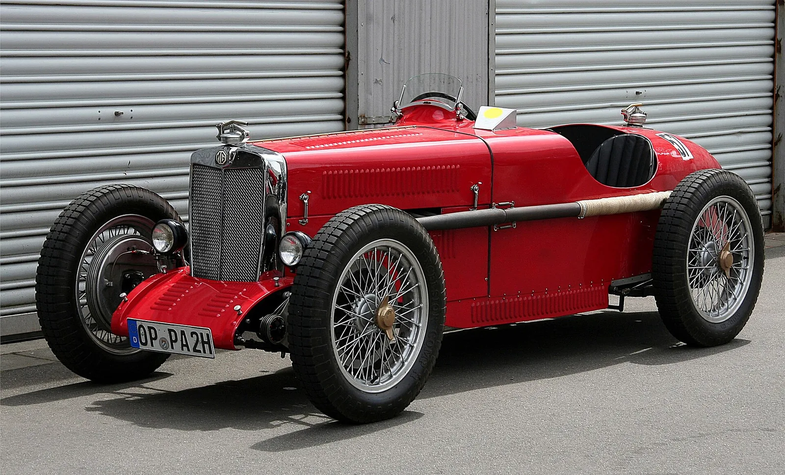 MG PA-based racer with a 1300cc six-cylinder engine, in the historic paddock of the Nürburgring before closed boxes. The license plate is mo