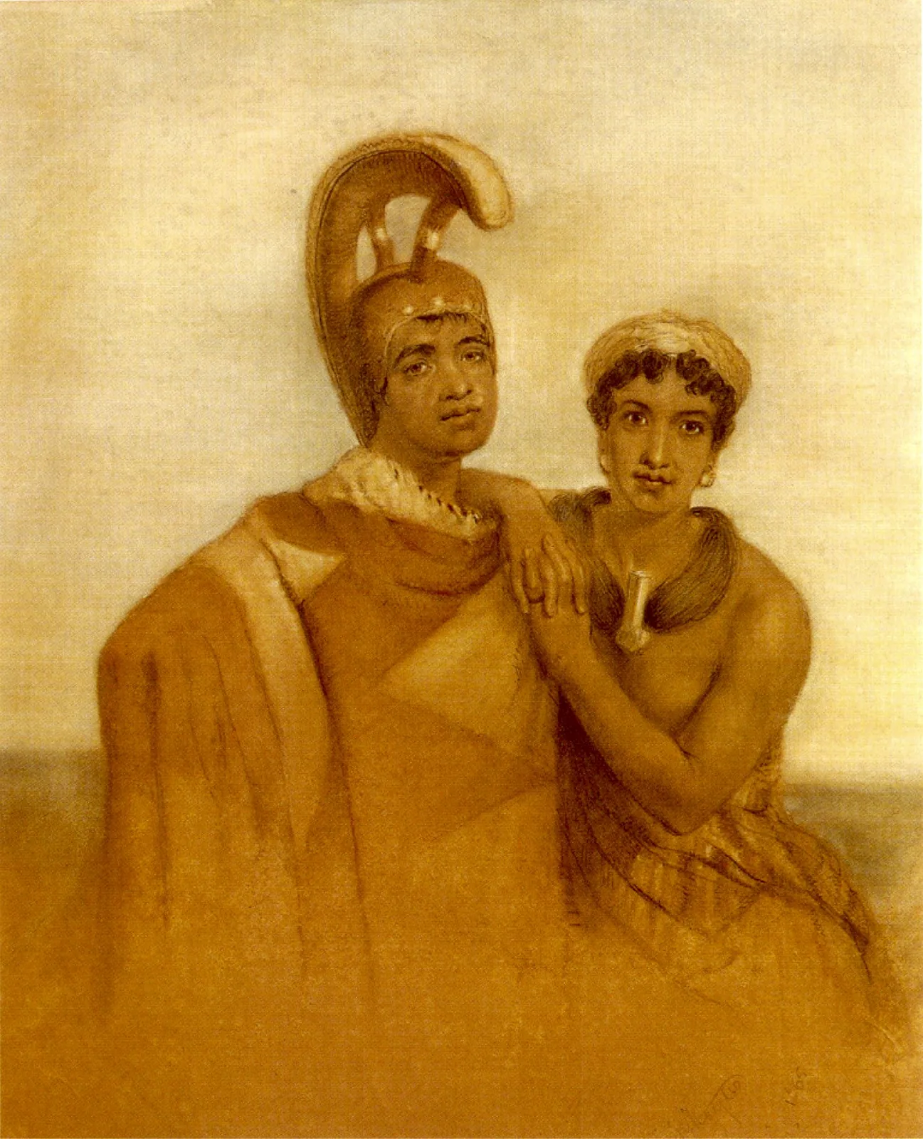 Govenor Boki of Oahu and his Wife Liliha, pastel drawing based on earlier work by John Hayter, c. 1860."In the main Polynesian room of the B
