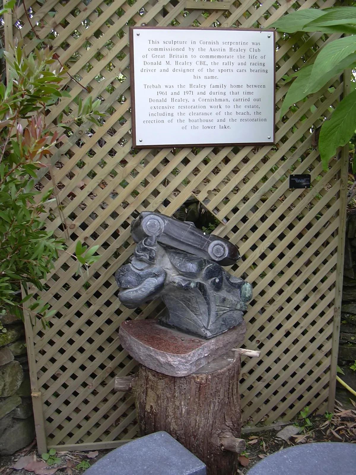 Memorial to Donald Healey at Trebah Garden.