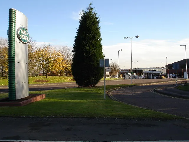 Main Entrance into The Land Rover Works, Solihull. Land Rover is a major prestigious employer in Solihull and the access road into the Land