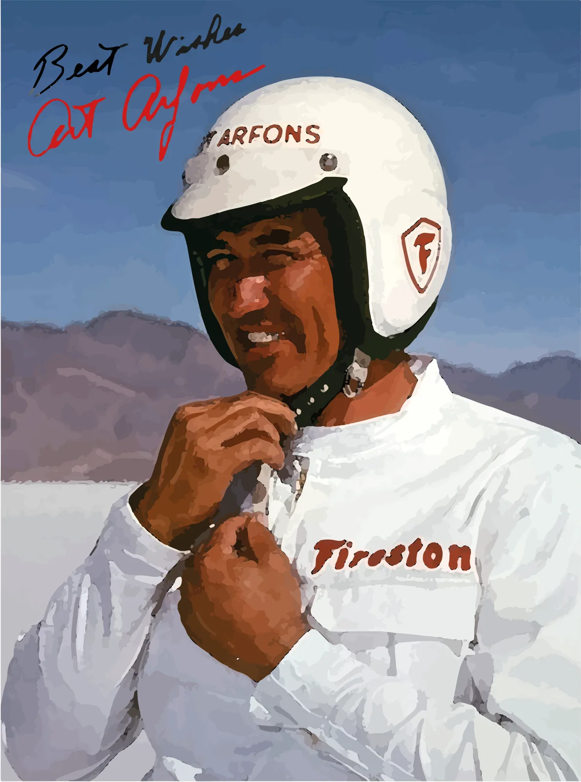 Computer generated (Adobe Illustrator) artistic illustration of the racing driver Art Arfons, based on an old newspaper photo (approx. 1963)