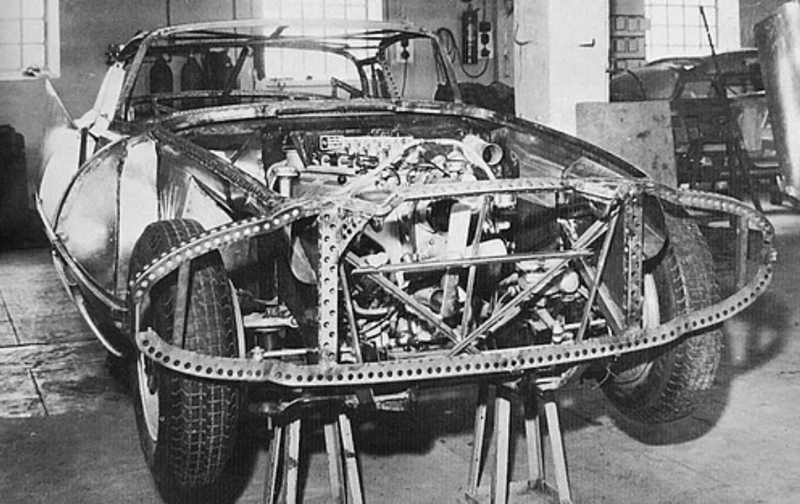 At Carrozzeria Ghia in Torino, a Ferrari 410 being assembled